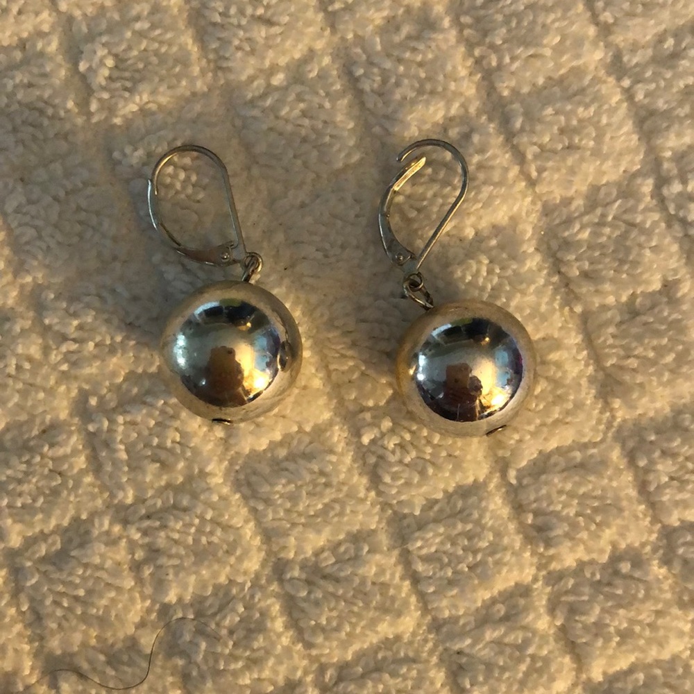 Silver tone drop Ball earrings